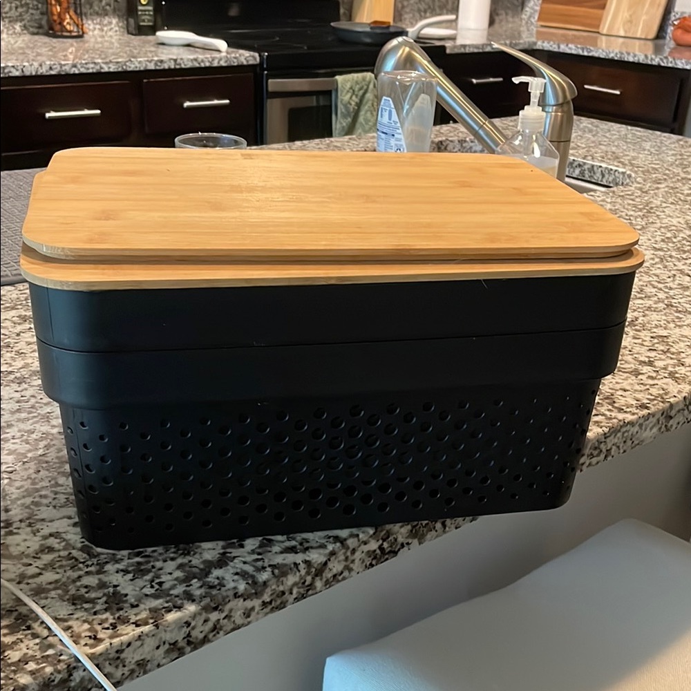 Black and Bamboo Kitchen Storage Box